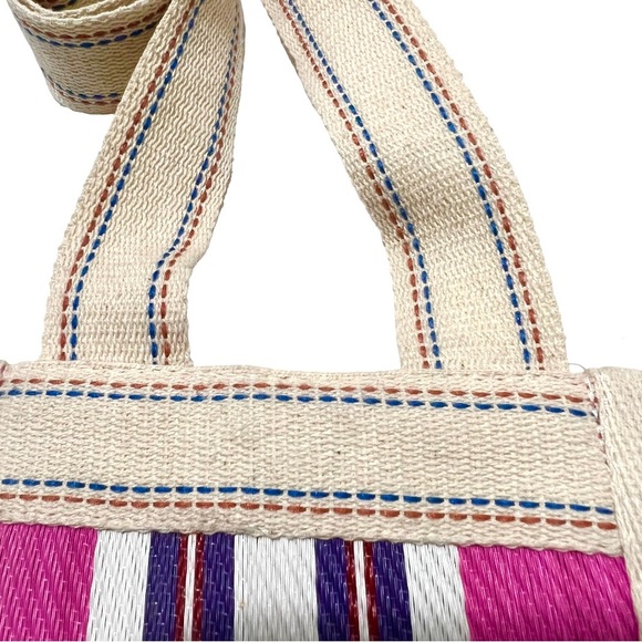 ZARA Stripe Phone Holder Crossbody Bag – Pink, Purple & Cream Canvas Pouch - Picture 5 of 6